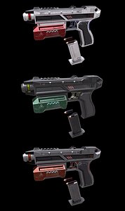 Sci-fi Pistol Magazine, Bullets, Triger, Eject Button Included Low Poly