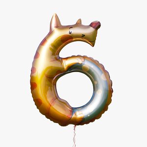 3D Number 6 - cat shaped foil helium balloon