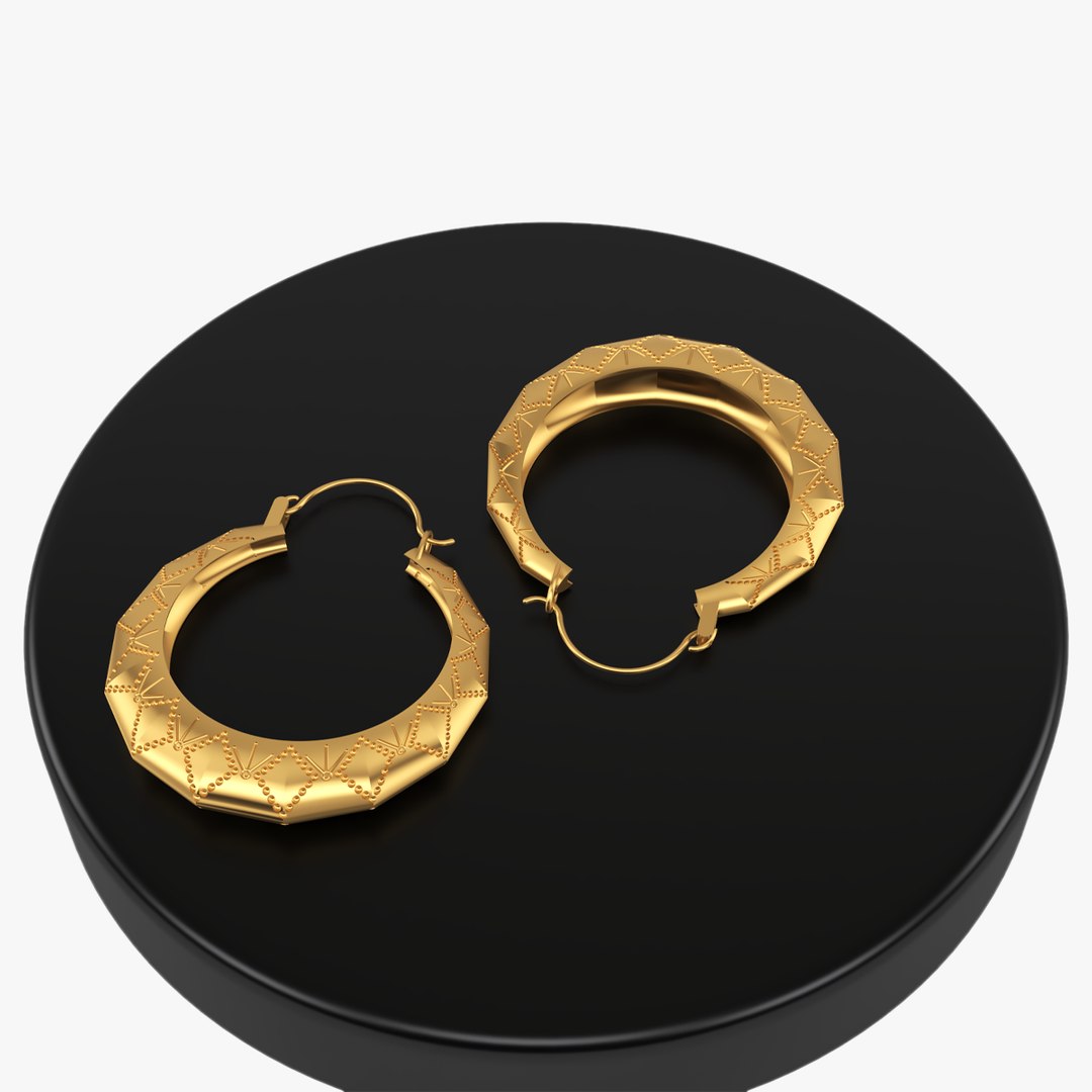 3D New Design Round 2 inches Gold Earrings - TurboSquid 2076371