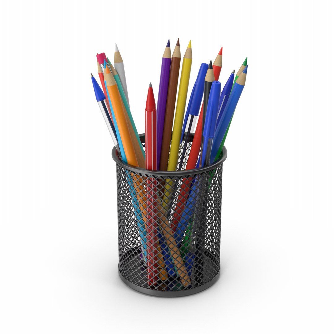 3D Pencil Cup With Pens And Pencils - TurboSquid 1838299