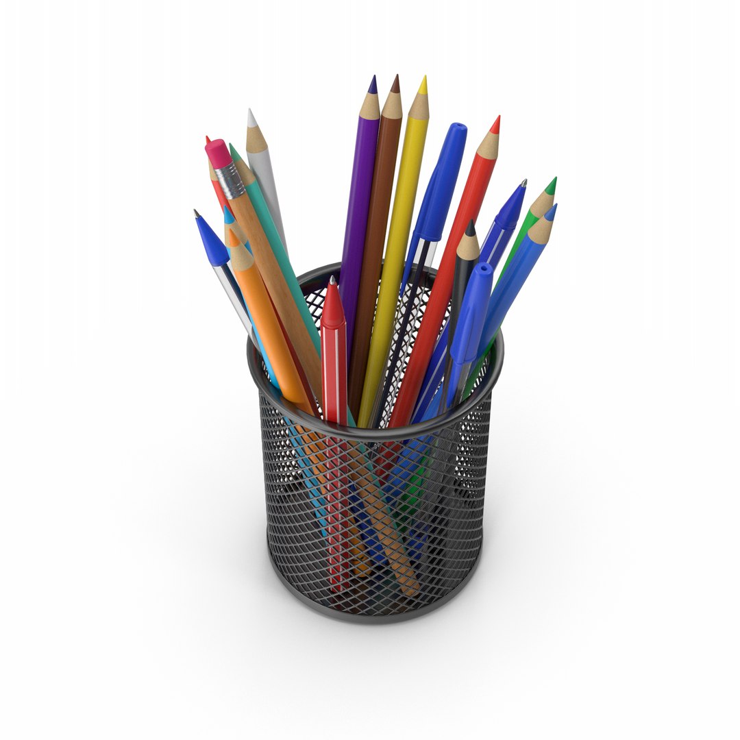 3D Pencil Cup With Pens And Pencils - TurboSquid 1838299