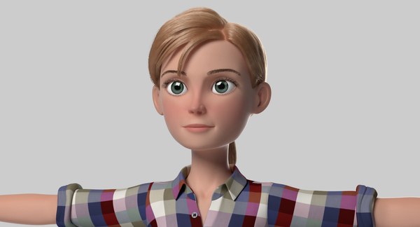 grace cartoon girl woman female 3d model