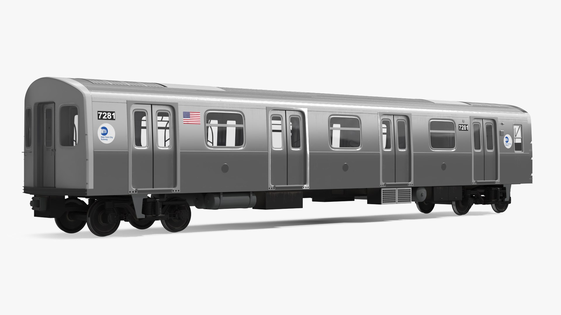 MTA Subway Car R160 for M Line Silver 3D model for vehicle visualization, games, animation, transport scenes, and automotive rendering