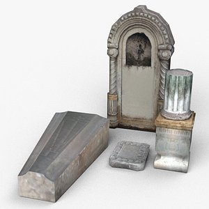 low-poly tombstones - stone obj