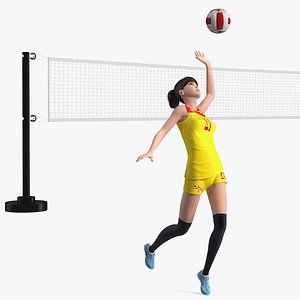 Rigged Chinese Woman Player with Volleyball Net Collection for Cinema 4D 3D