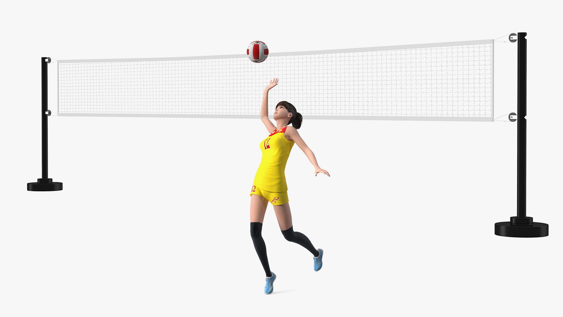 Rigged Chinese Woman Player with Volleyball Net Collection for Cinema 4D 3D model preview