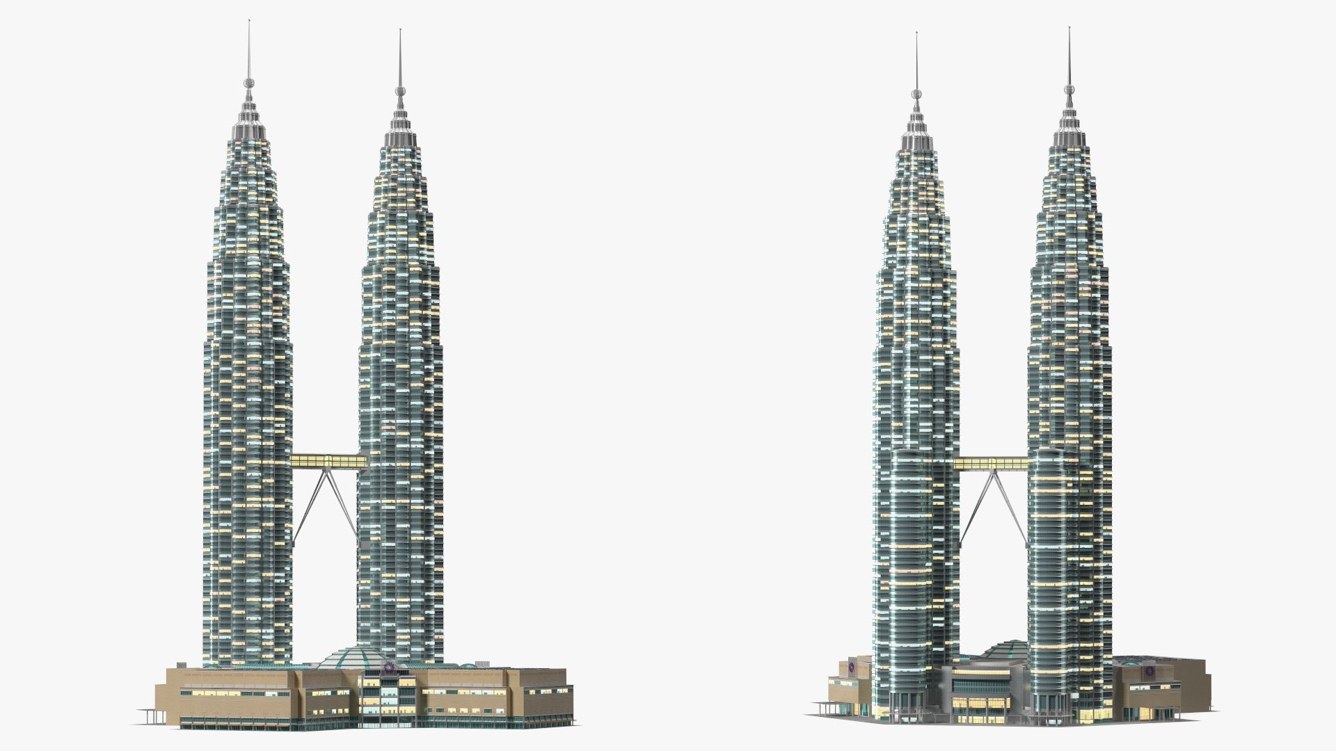 Petronas Towers Twin Skyscrapers Night Glow 3D model preview