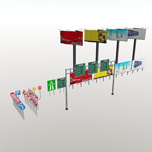 Road signs and bilboards - low poly