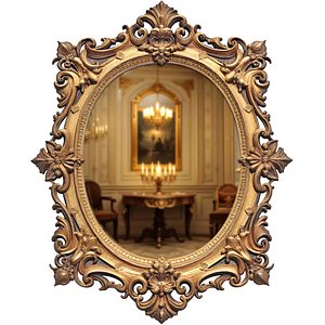 3D Antique Classic makeup oval wall Mirror carved Baroque frame 3D model model
