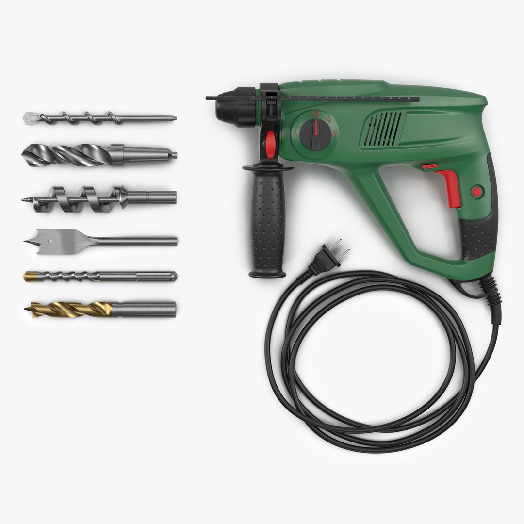 Pneumatic Hammer with Drill Bits 3D model preview