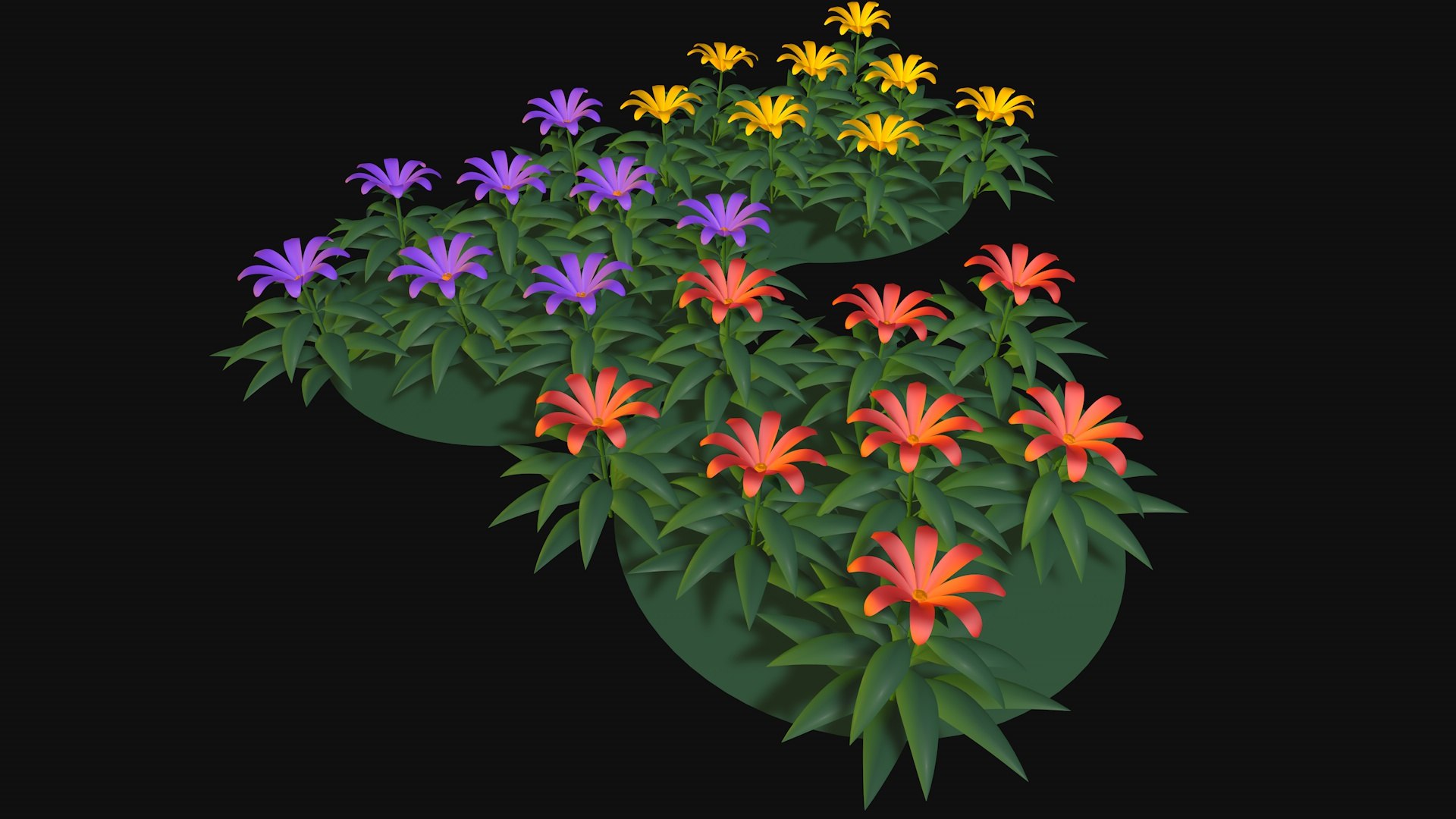 Flowers Of Three Colors Yellow Red Purple 3D TurboSquid 2285577
