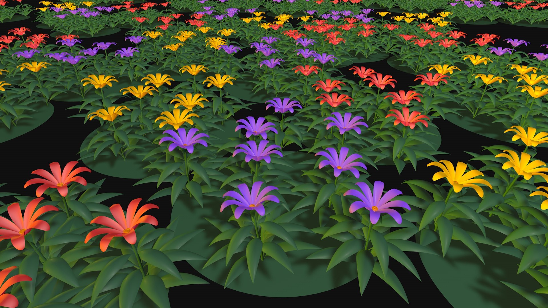 Flowers Of Three Colors Yellow Red Purple 3D TurboSquid 2285577