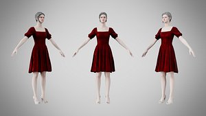 3D model Dress 26 Burgundy Velvet With Design