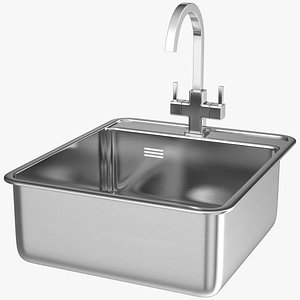 3D model Stainless Steel Inset Sink with Angular Tap