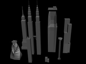 8 low poly buildings