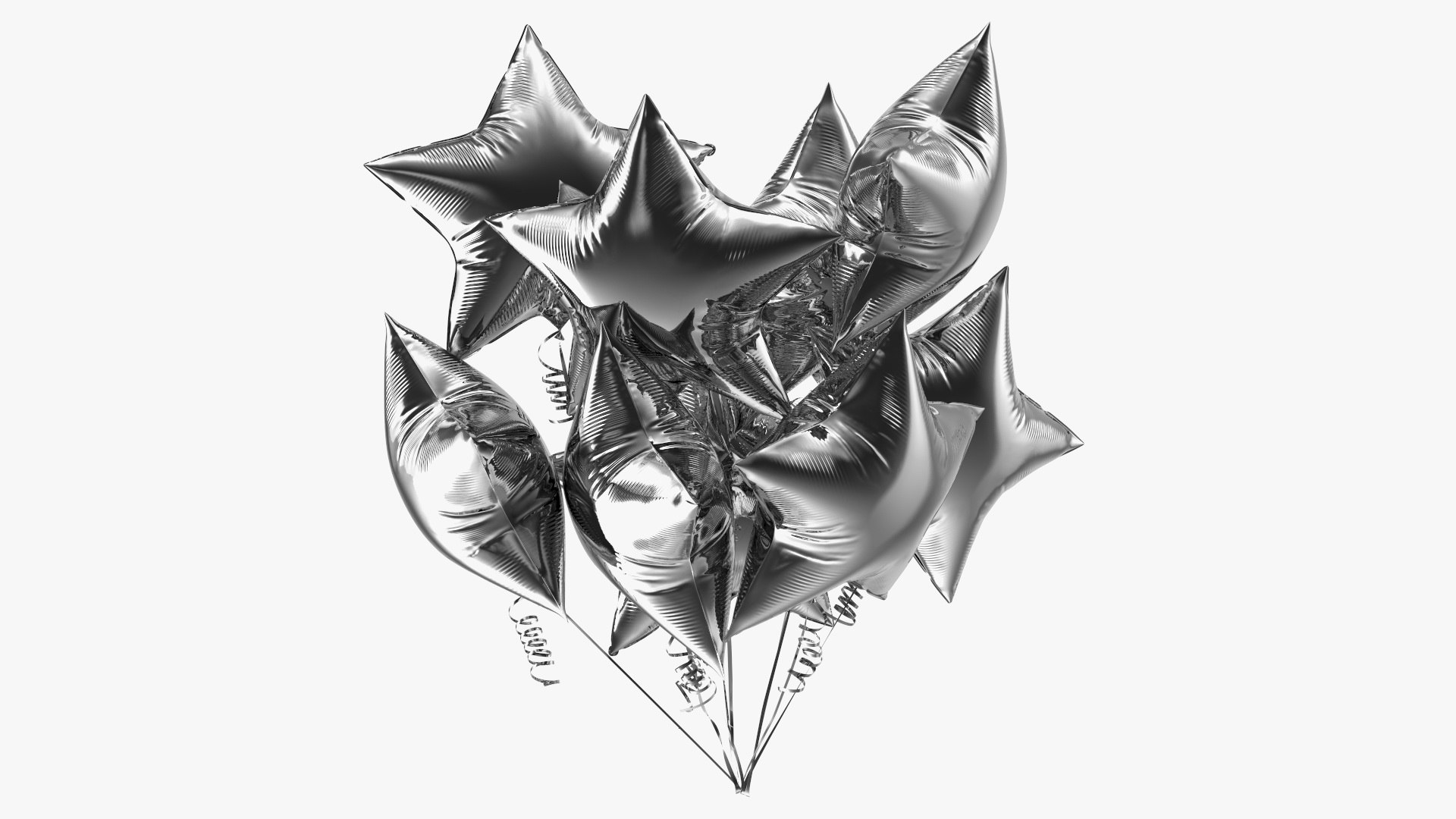 Helium Star Shape Balloons Bouquet Silver 3D model preview