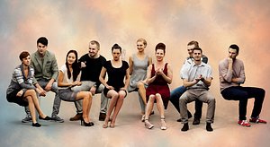 3D model 10 Realistic Seated Human Characters  Sitting People Crowd Pack Game Ready