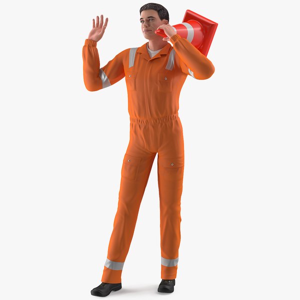 3D road worker greeting pose