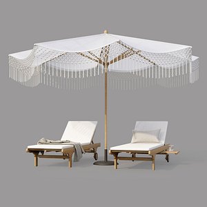 3D Umbrella Patio Parasol and Timber Sun Lounge