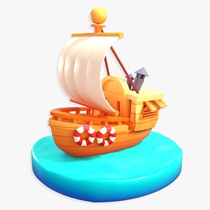 3D Stylized Cartoon Sailboat - Game-Ready Toon Ship 3D Model
