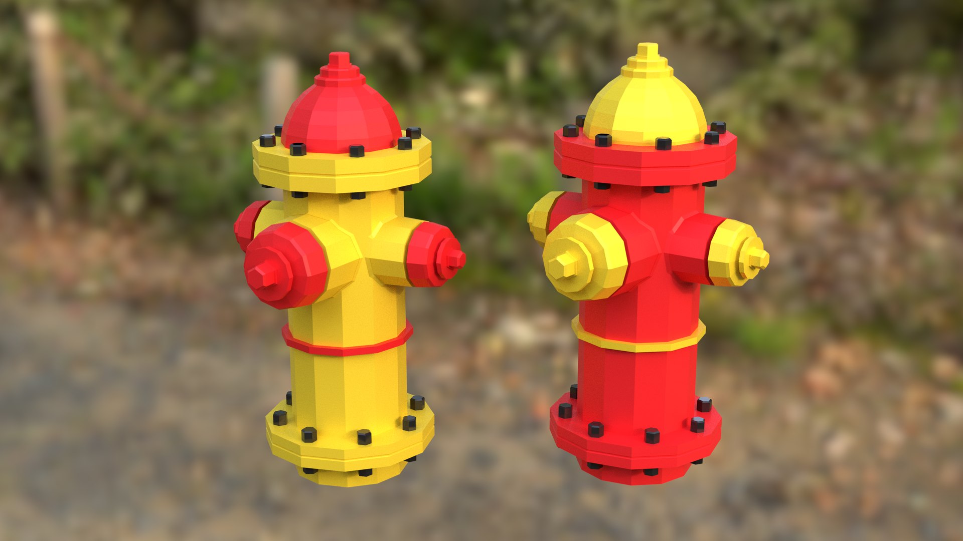 3D Model LowPoly Red And Yellow Fire Hydrant With Two Color Variants ...