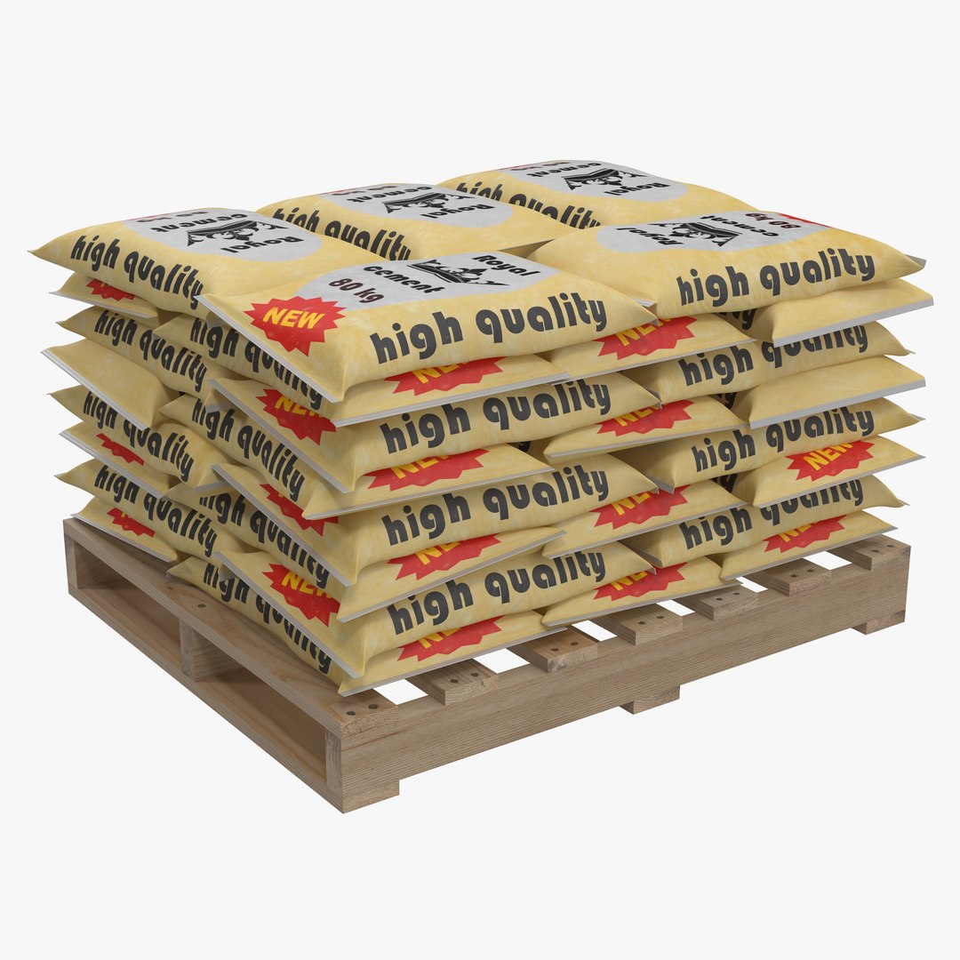 Pallet of Cement Bags 2 3D model preview