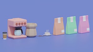 3D Cartoon Coffee Shop Cafe Set