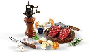 3D steak and mushrooms model