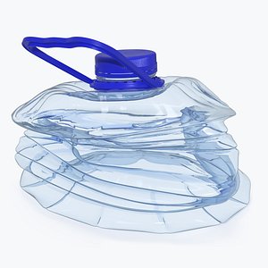 Crushed Plastic Water Bottle 5 Liter with Handle Blue 3D model