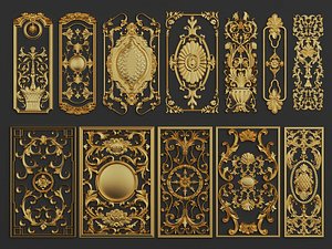 Classic Baroque And Rococo Gold Ornament Panels Collection 3D model