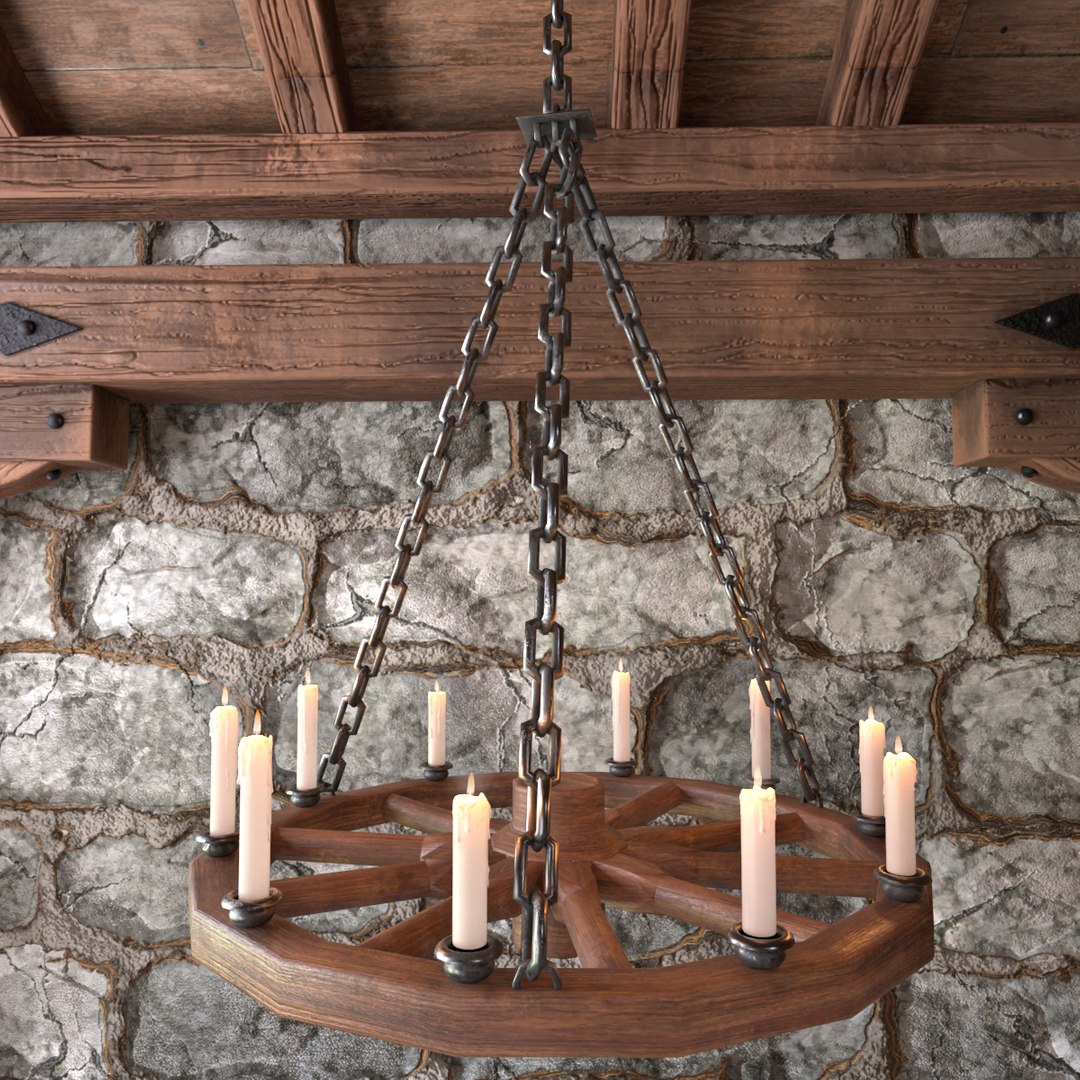 3D Hanging Medieval Chandelier With Candles Model TurboSquid - Main Image