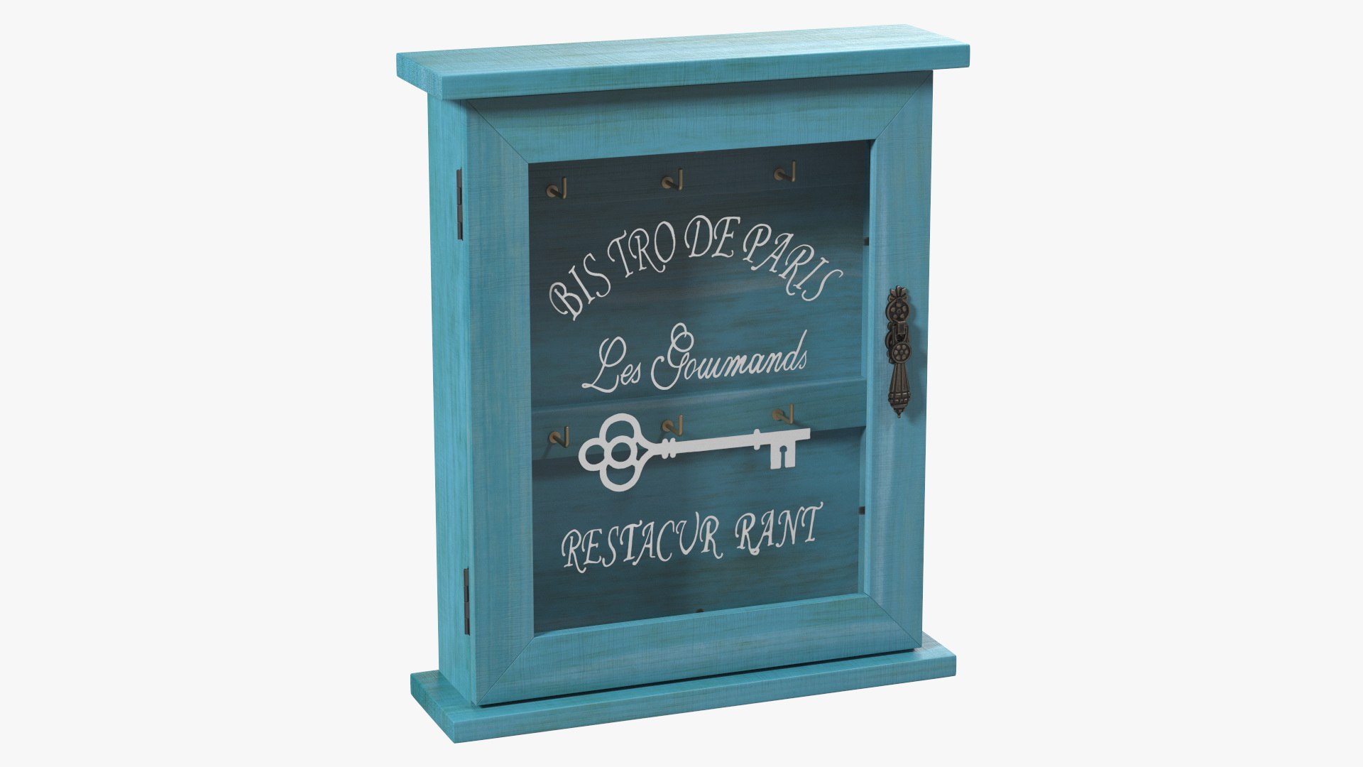 Pastoral Style Wooden Key Holder Box Blue 3D model preview