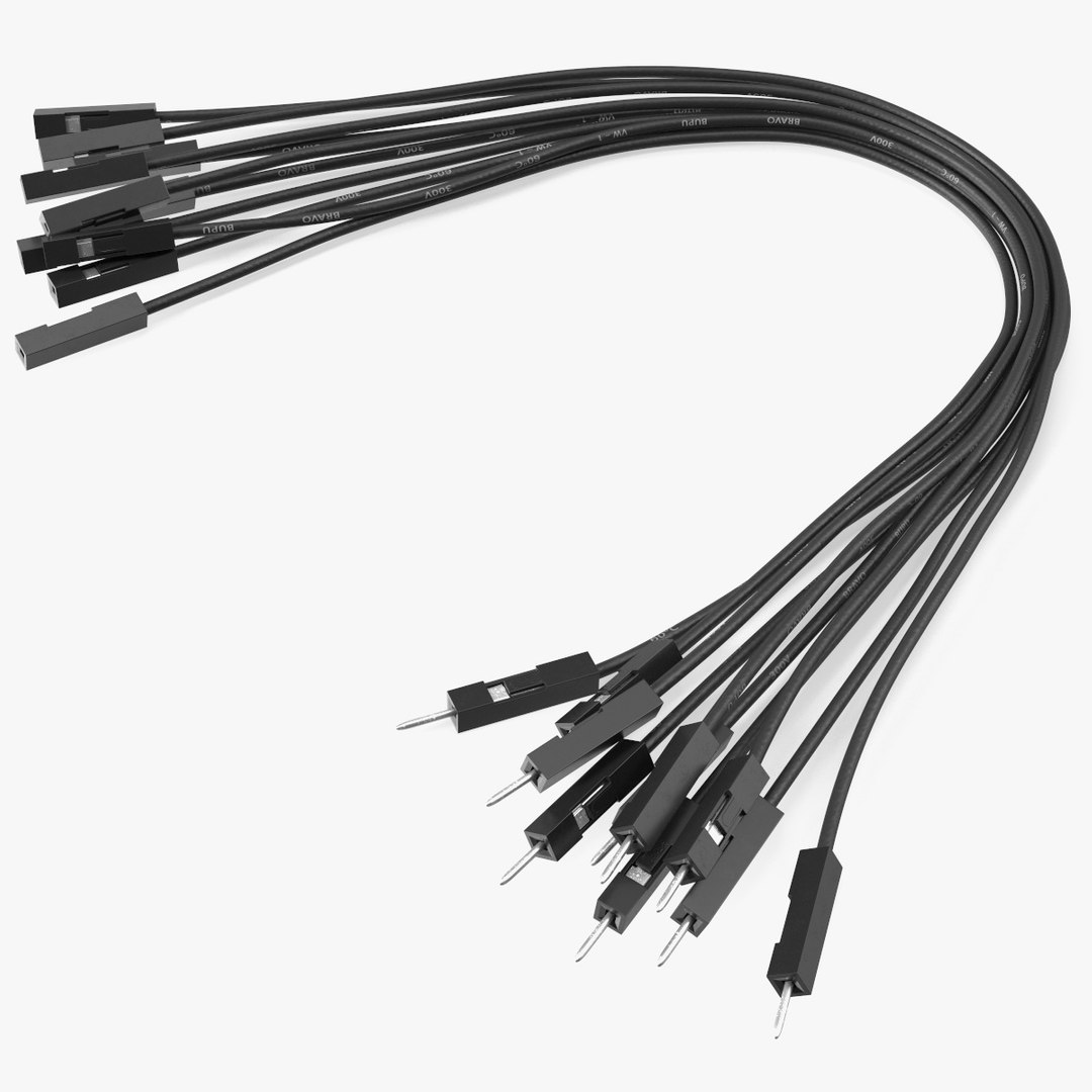 Jumper Wires Bended Black 3D model preview