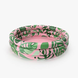 Pool Float with Tropical Leafs on Pink Background
