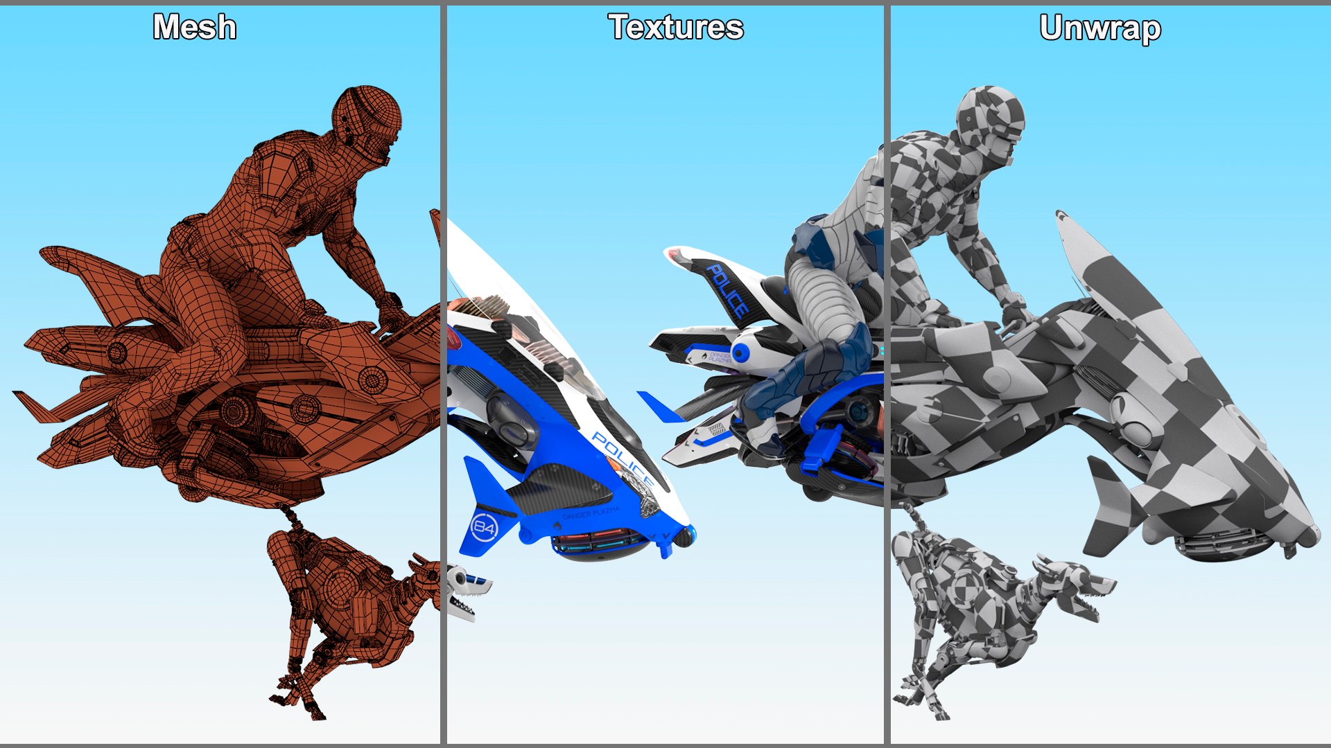 3D model Sci Fi Police Pilot on Hoverbike with Robot Dog https://p.turbosquid.com/ts-thumb/Vn/EIvc5m/Z6/scifipolicepilotonhoverbikewithrobotdog3dmodel014/jpg/1723929007/1920x1080/fit_q87/32a0d3e5ee7a2e52466a18df80a0de78af3bda0e/scifipolicepilotonhoverbikewithrobotdog3dmodel014.jpg