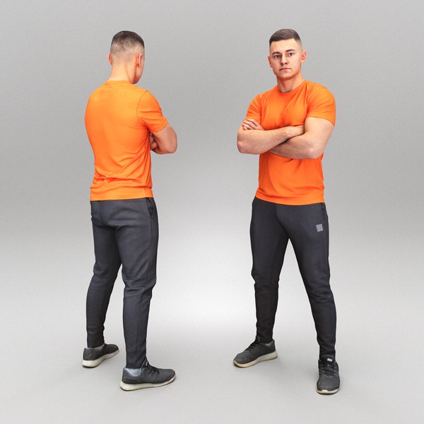 3D Handsome young man in orange t-shirt 361