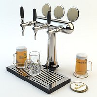 High Poly models ready for Bar, Pub or Restaurant scene: Beer tower, beer glass, tray and beer mat