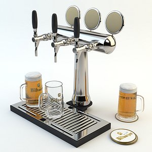 High Poly models ready for Bar, Pub or Restaurant scene: Beer tower, beer glass, tray and beer mat