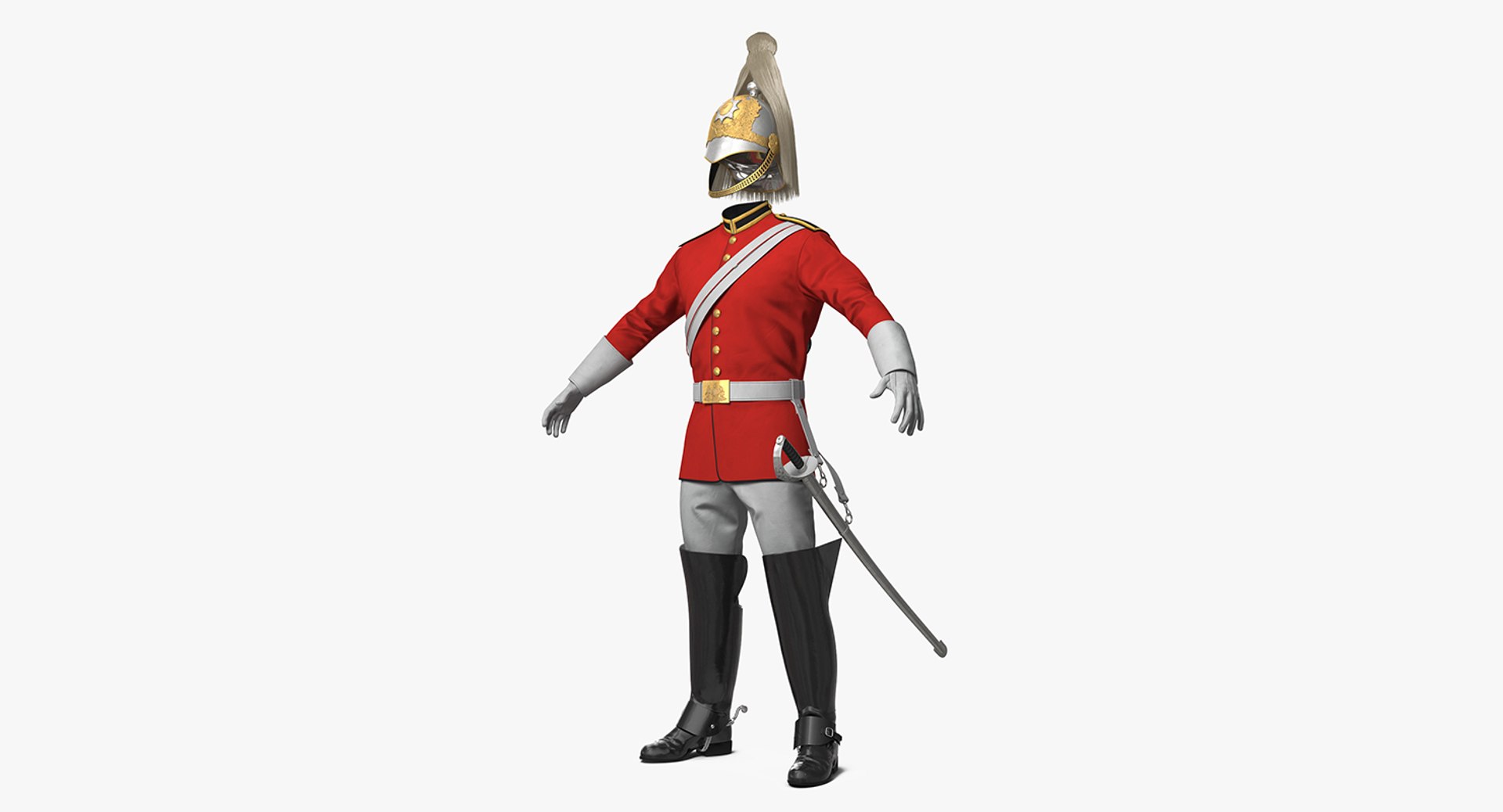 British Cavalry Royal Life Guard Uniform Set with Fur 3D Model 3D model preview