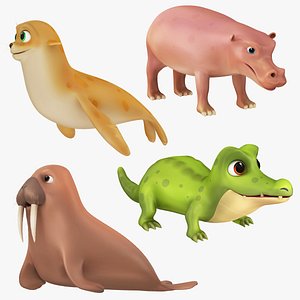3D Carton Sea Creatures Collection 4 in 1