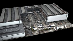 factory destroyed industrial roofs drone photogrammetry 3D model