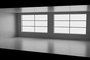 3D Empty office room with two windows model