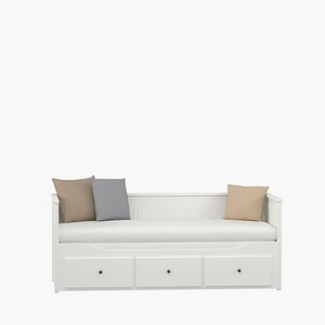 3D Hemnes day-bed w 3 drawers 2 mattresses white medium firm02 PBR model