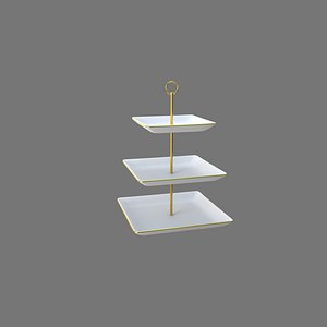 Black Square Plate Stand white plastic  golden 3D model
