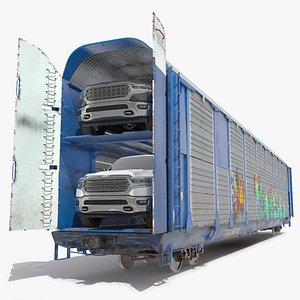 Graffiti Covered Freight Train Car with SUVs