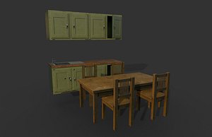 old kitchen furniture table chairs 3D model