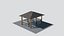 Square Pavilion with Shingle Roof - Wooden Framed Gazebo with Railing on Stone Patio