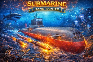 3D typhoon class submarine hand-painted