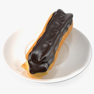 Eclair in Chocolate Glaze with Saucer model