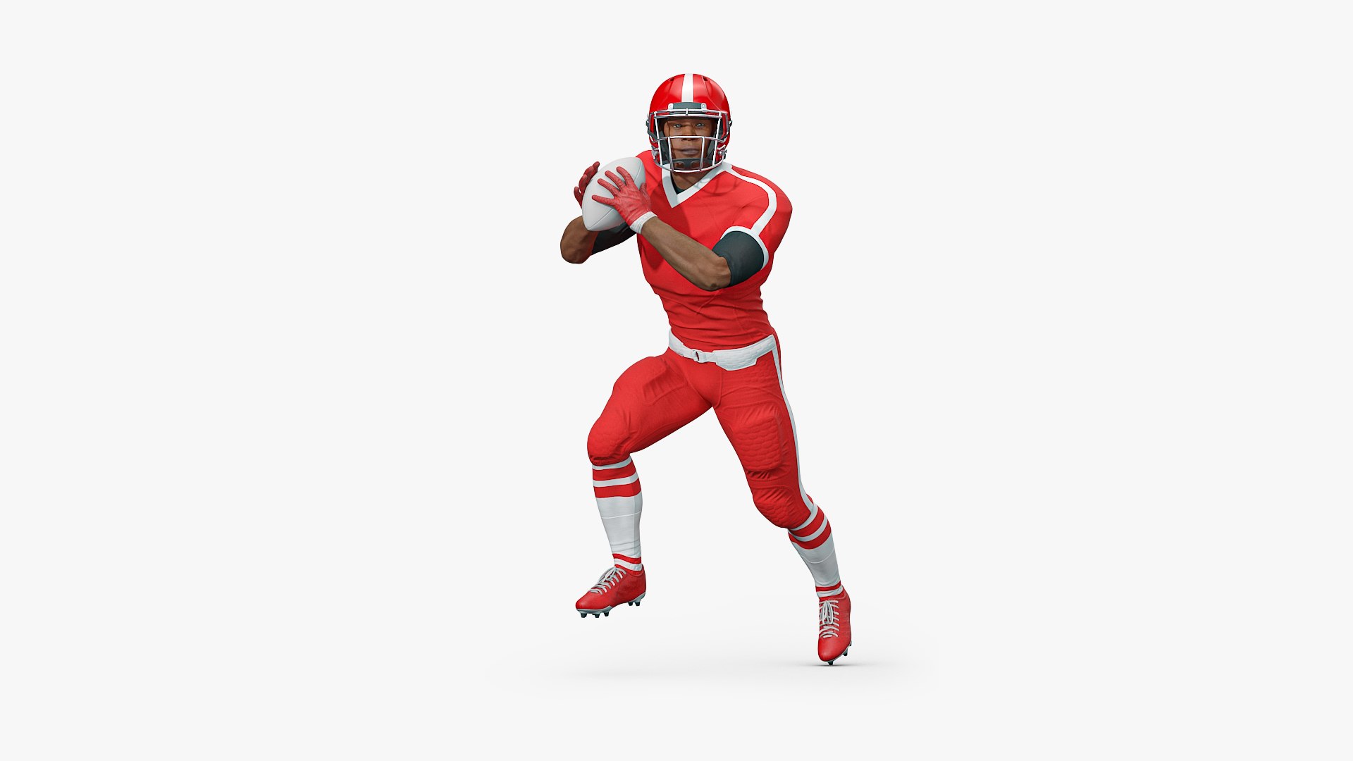 Black Man American Football Player Red Uniform Running The Ball 3D model preview